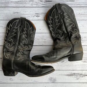 Dan Post Mens Vintage Black Milwaulkee Leather Cowboy Boots Ranch Size 10EW